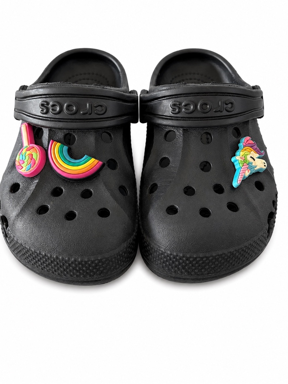 CROCS Kids Black Clog with Rainbow & Unicorn Charms